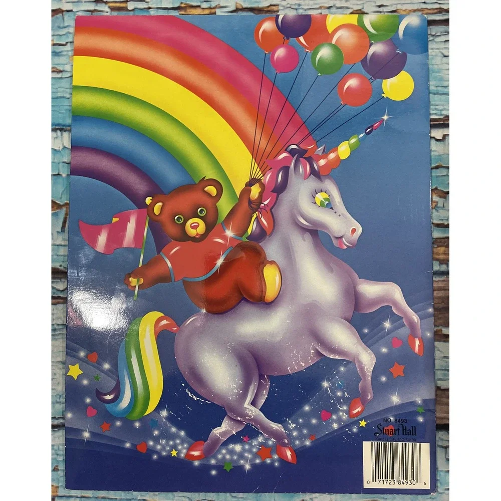Rare Vintage 1990s LISA FRANK Folder Rainbow Unicorn With Bear